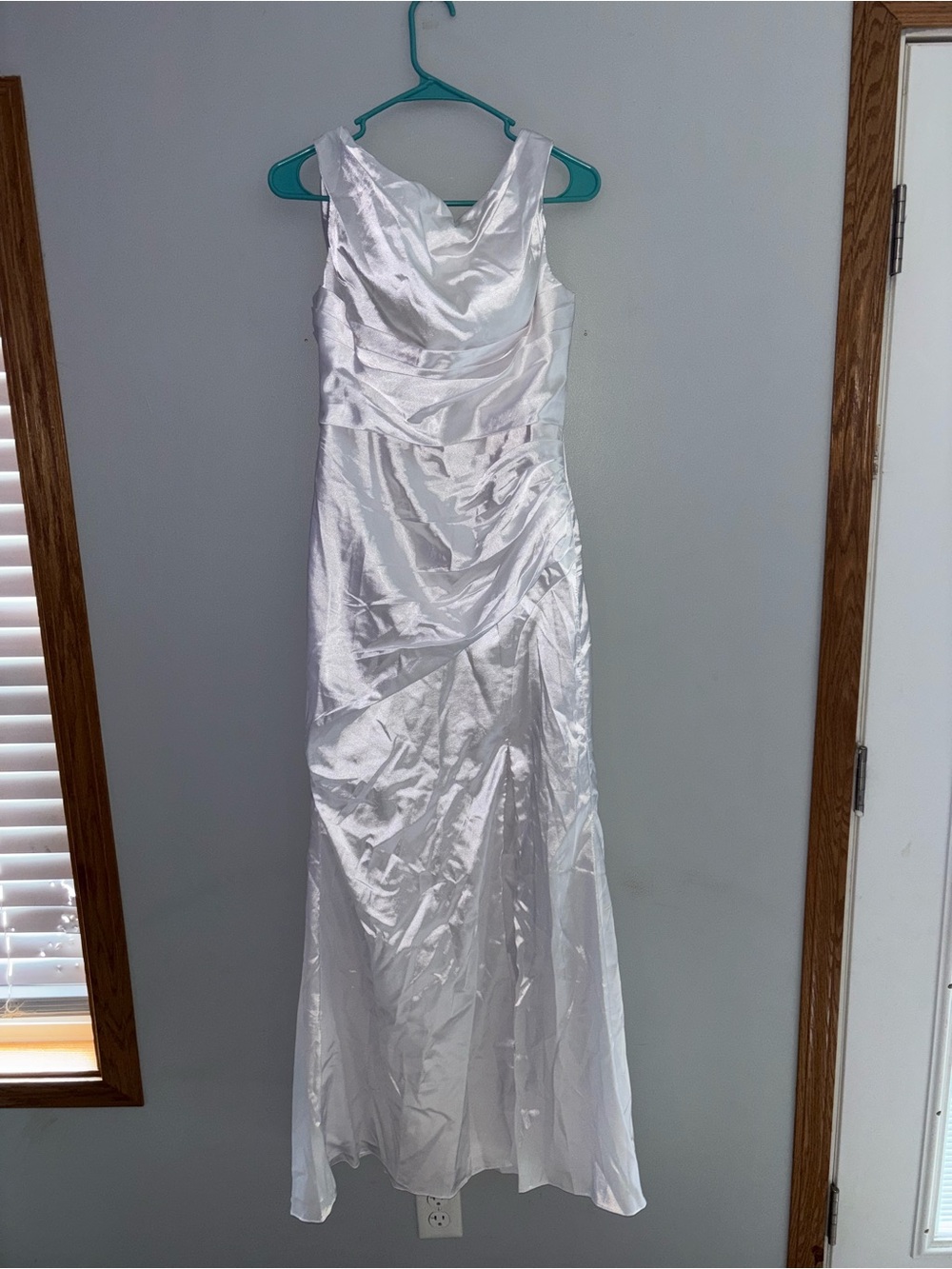 White Satin Evening Gown - Sleeveless Cowl Neck